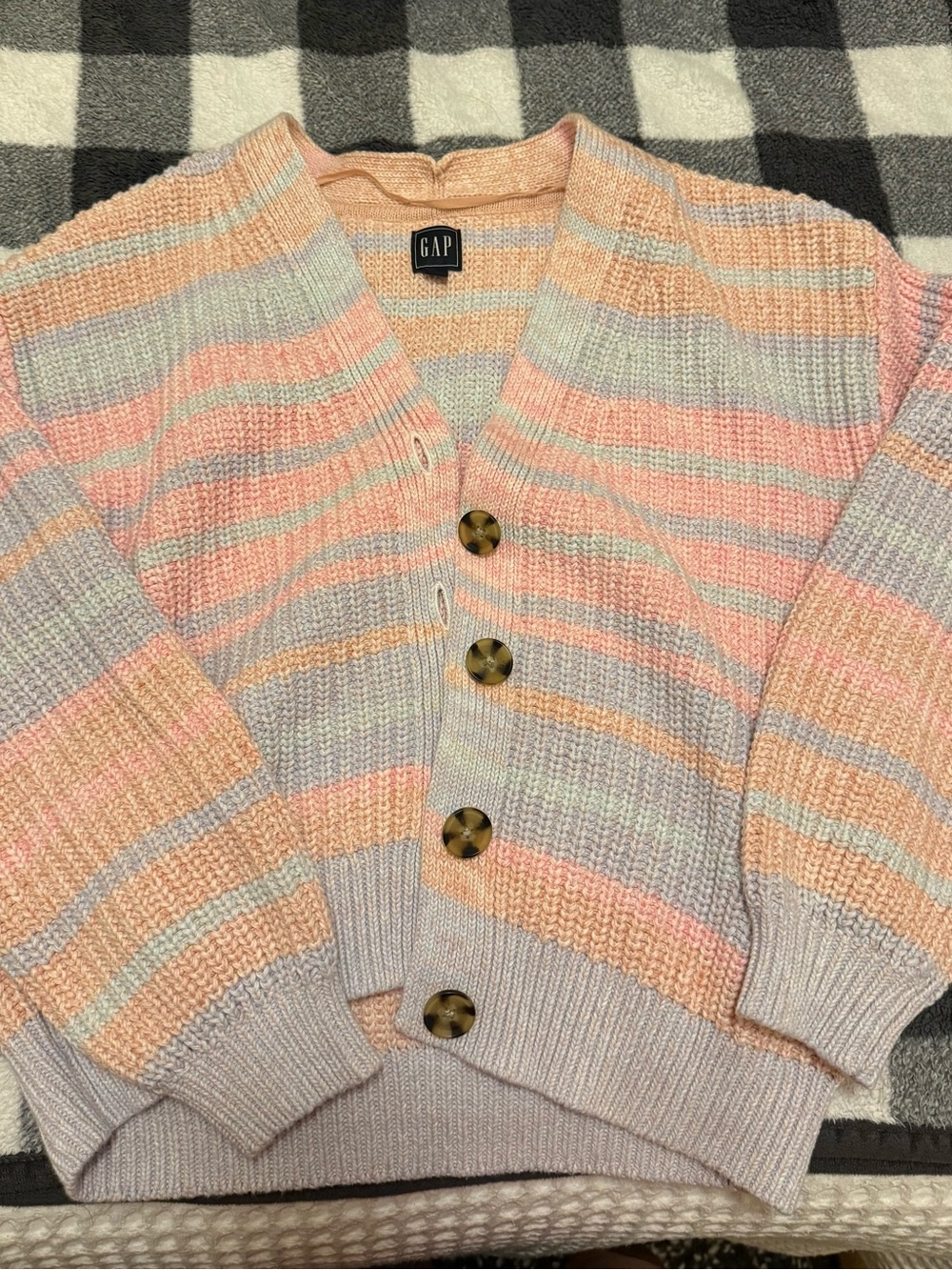 GAP Pastel Striped V-Neck Button Cardigan - Peach, Pink, Lavender, Cream